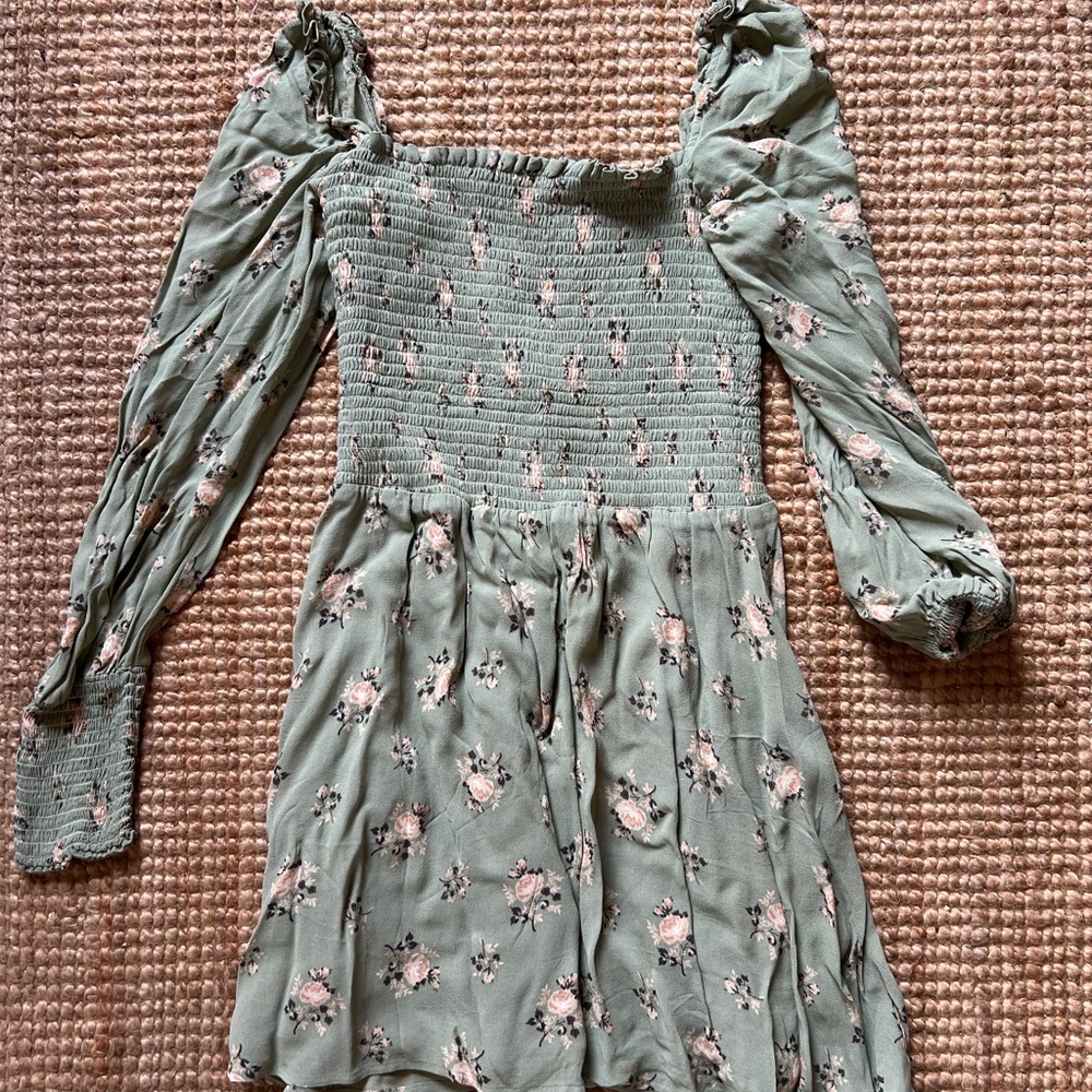 Reformation Sage Green Floral Mini Dress